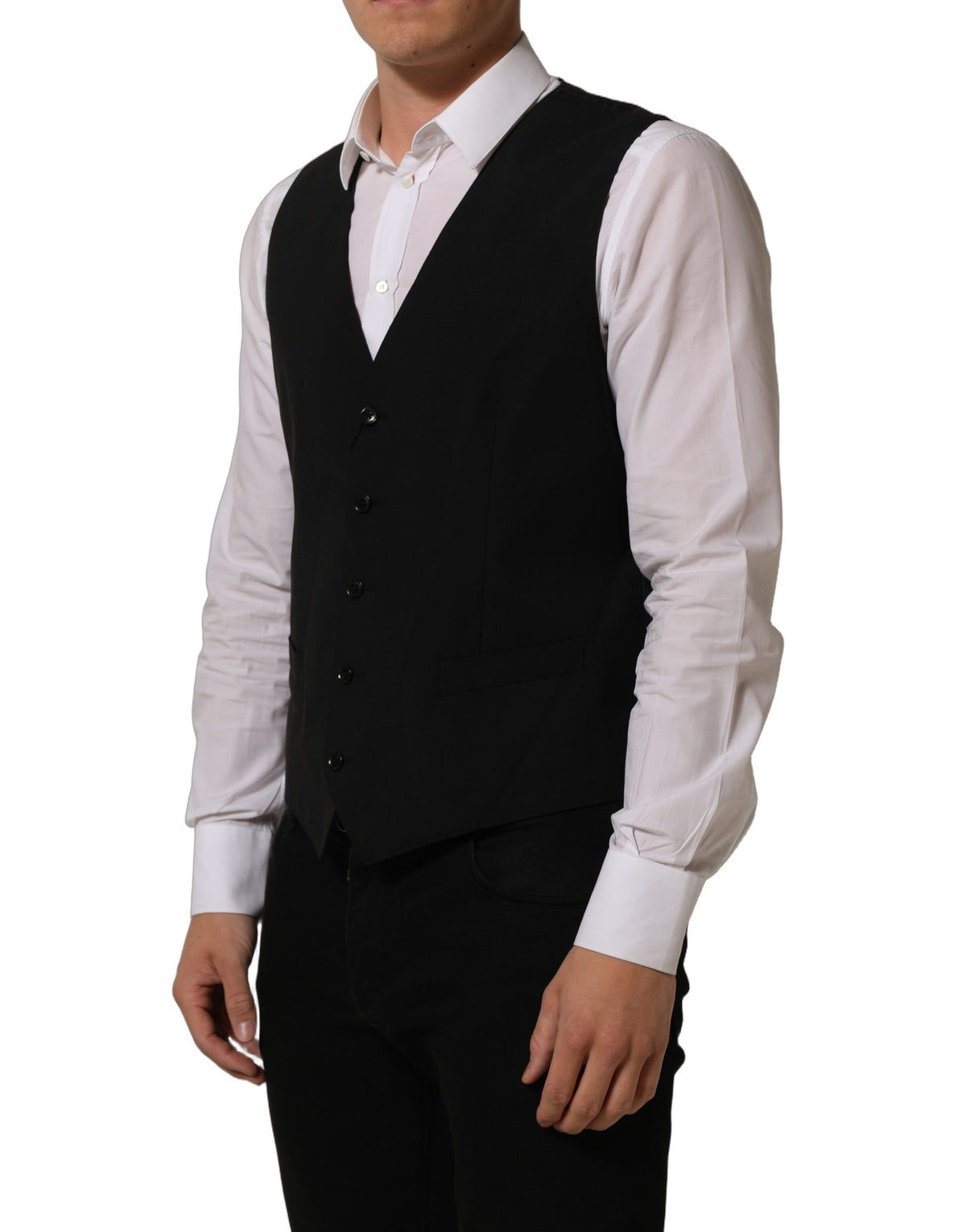 Dolce & Gabbana Black Wool Stretch Waistcoat Formal Dress Vest Dolce & Gabbana