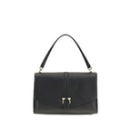 Ferragamo black calf leather Bos Taurus shoulder bag with sleek design and gold-tone hardware, showcasing premium craftsmanship.