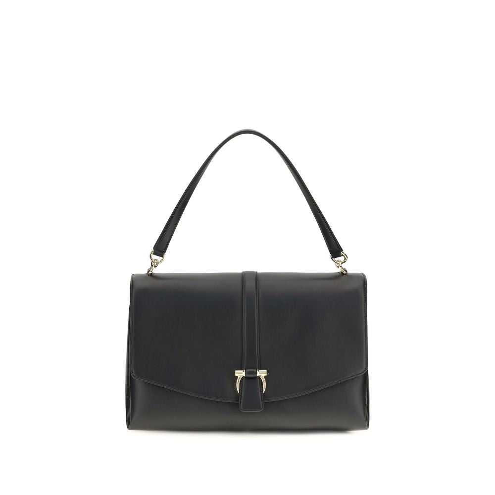 Ferragamo Black Calf Leather Bos Taurus Shoulder Bag Ferragamo