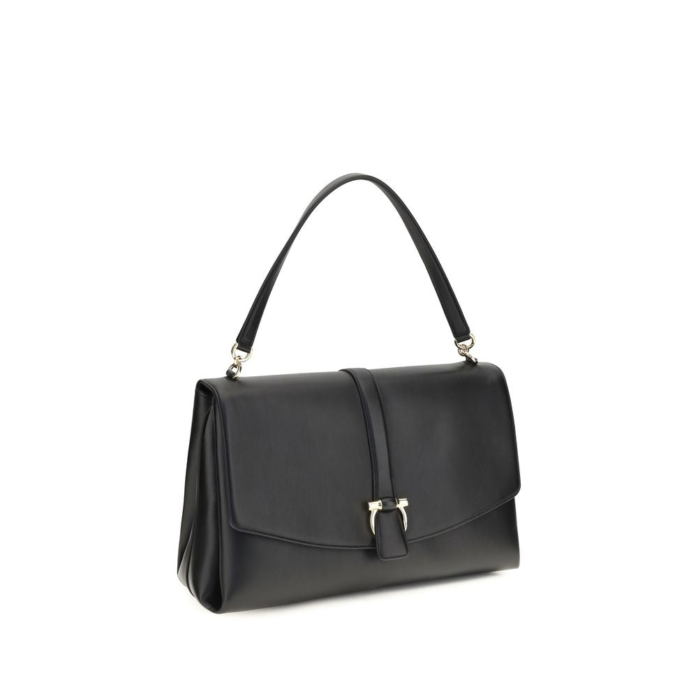Ferragamo Black Calf Leather Bos Taurus Shoulder Bag Ferragamo