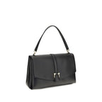 Ferragamo black calf leather Bos Taurus shoulder bag with sleek design and silver-tone hardware.