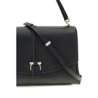 Ferragamo black calf leather Bos Taurus shoulder bag with sleek design and gold-tone hardware.