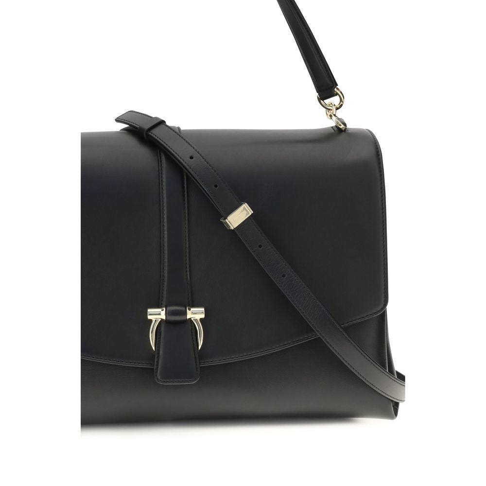 Ferragamo Black Calf Leather Bos Taurus Shoulder Bag Ferragamo