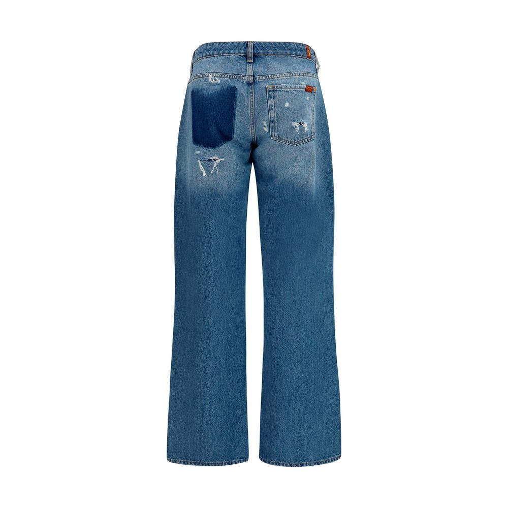 7FOR Blue Cotton Straight-Leg Jeans 7FOR