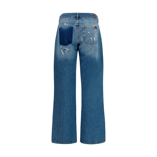 7FOR Blue Cotton Straight-Leg Jeans 7FOR