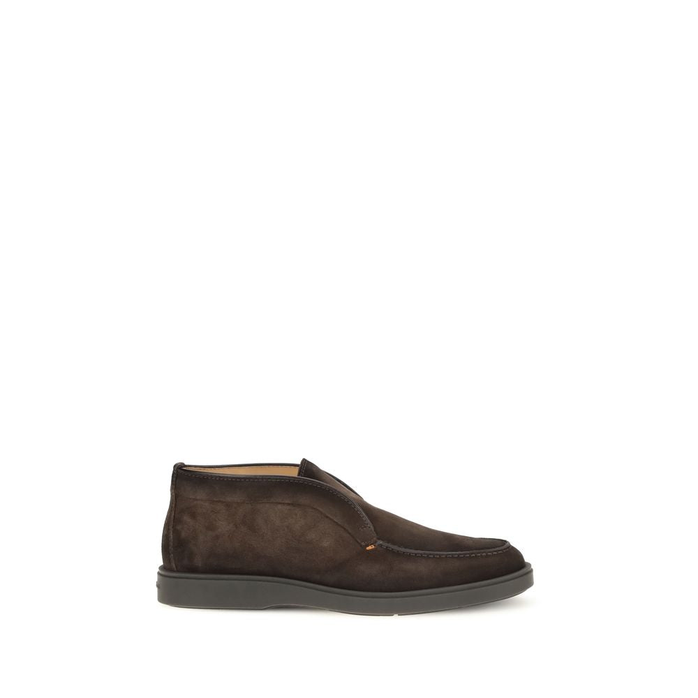 Santoni Brown Calf Leather Bos Taurus Ankle Boots Santoni