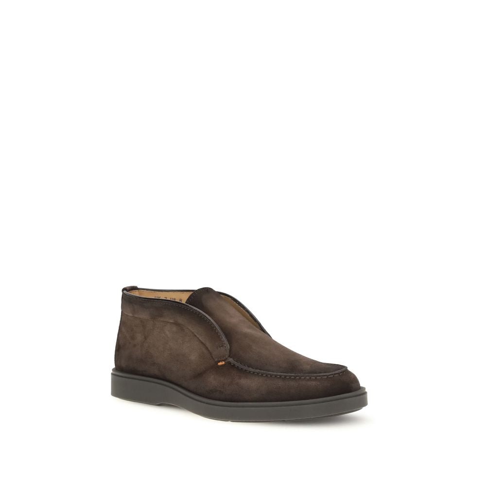 Santoni Brown Calf Leather Bos Taurus Ankle Boots Santoni