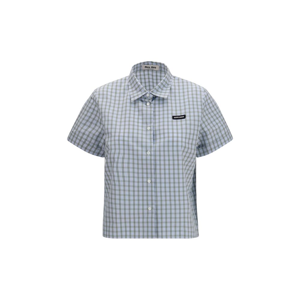 Miu Miu Blue Cotton Pattern Shirt Miu Miu
