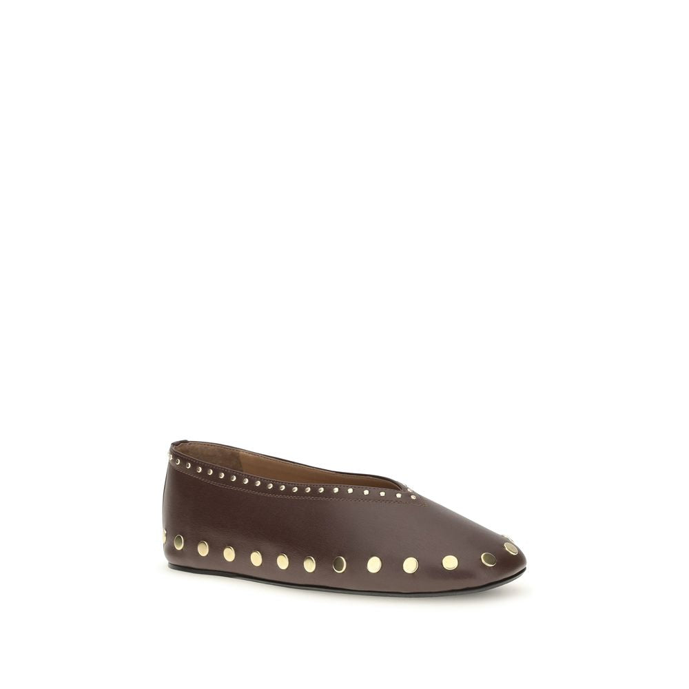 Ganni Brown Cotton Ballet Flats Ganni