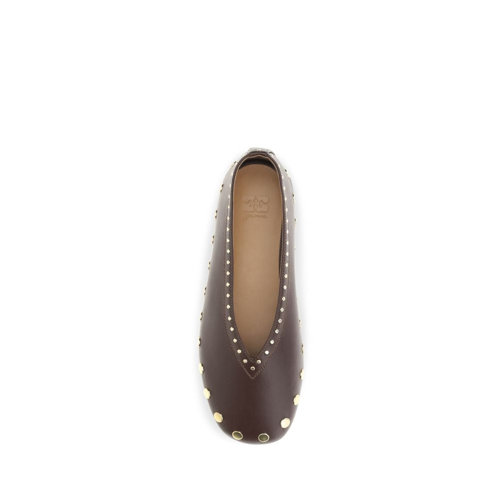 Ganni Brown Cotton Ballet Flats Ganni