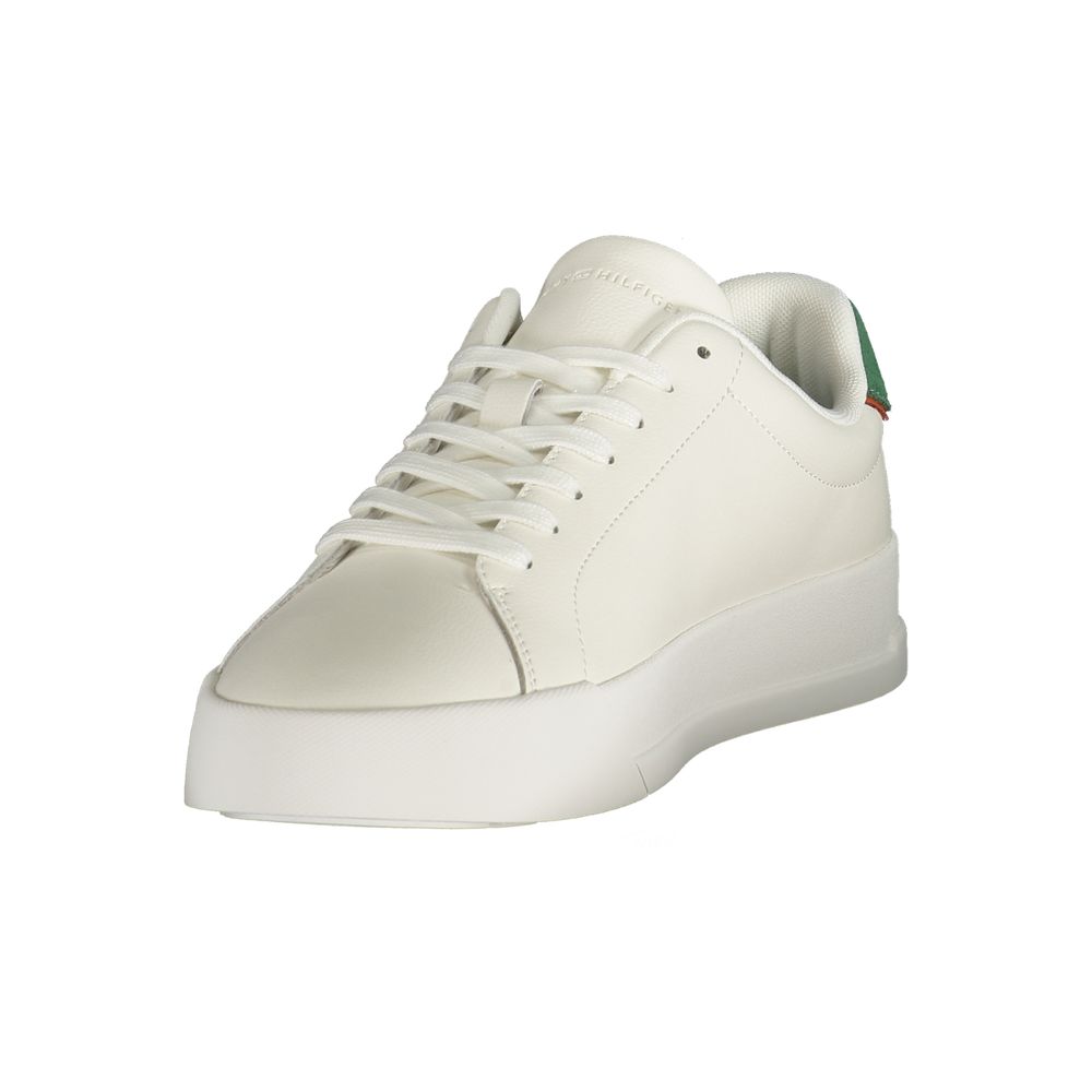 White Tommy Hilfiger men's sneaker made of polyurethane with a casual design and brand logo on the side.