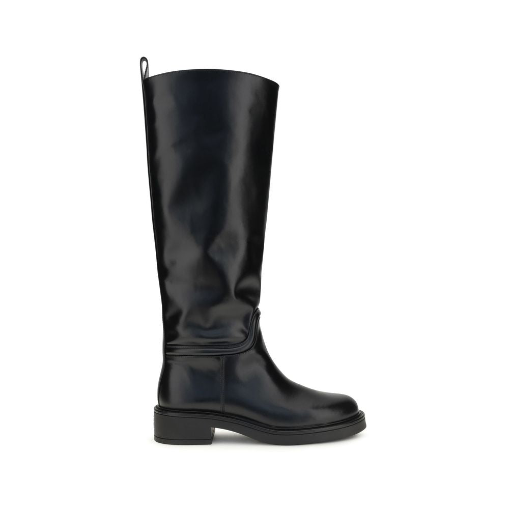 Stuart Weitzman Black Calf Leather Bos Taurus Flat Boots Stuart Weitzman