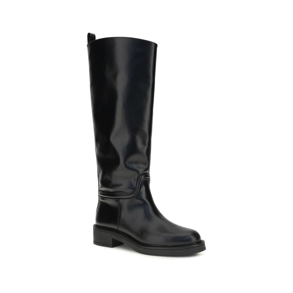 Stuart Weitzman Black Calf Leather Bos Taurus Flat Boots Stuart Weitzman