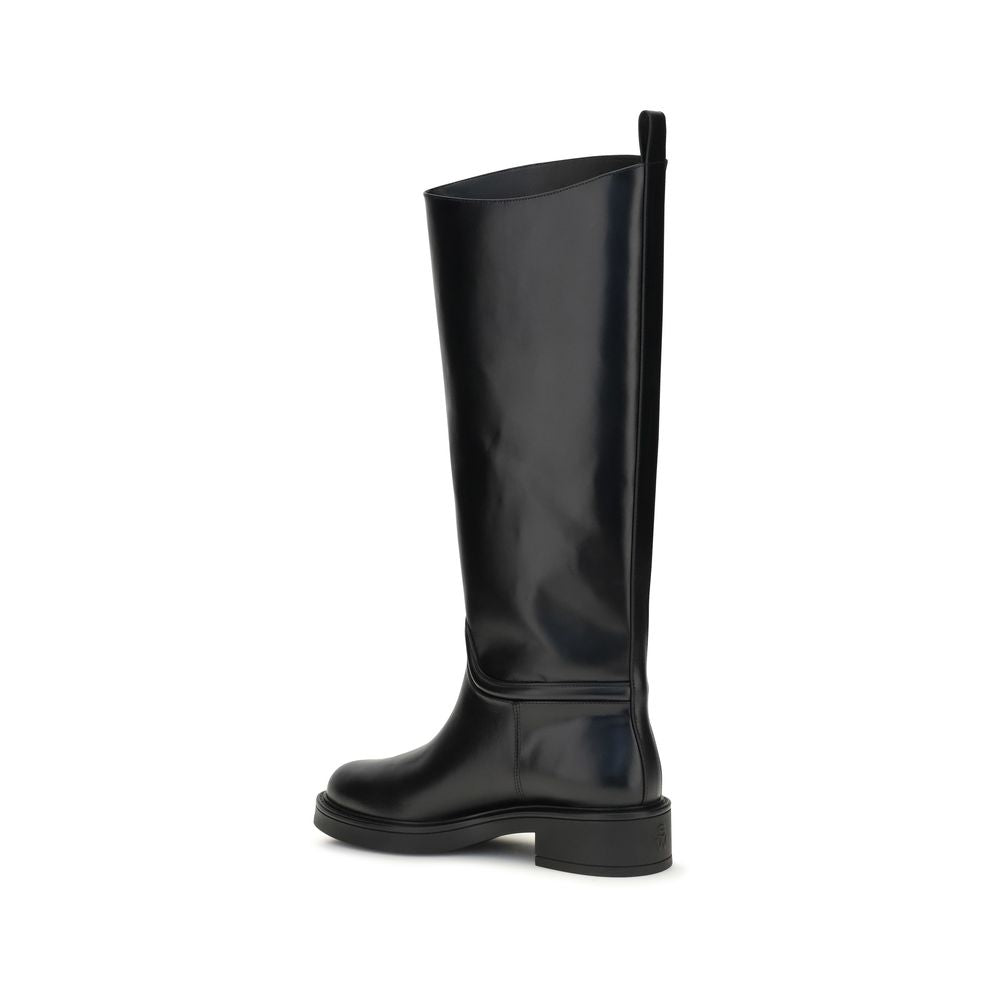Stuart Weitzman Black Calf Leather Bos Taurus Flat Boots Stuart Weitzman