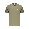 Calvin Klein green cotton men's T-shirt displayed on a hanger, showcasing a casual short-sleeve design with a crew neckline.