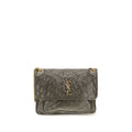 Saint Laurent Bicolor Calf Leather Bos Taurus Shoulder Bag with sleek design and contrasting color panels.