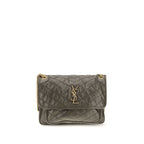Saint Laurent Bicolor Calf Leather Bos Taurus Shoulder Bag with sleek design and contrasting color panels.