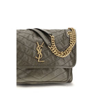 Saint Laurent Bicolor Calf Leather Bos Taurus Shoulder Bag with silver hardware and adjustable strap, stylish and compact.
