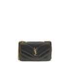 Saint Laurent Black Lamb Ovis Aries Shoulder Bag with sleek design and gold-tone hardware, featuring a compact, luxurious leather finish.