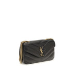 Saint Laurent black lamb leather Ovis Aries shoulder bag with gold-tone hardware and structured design.