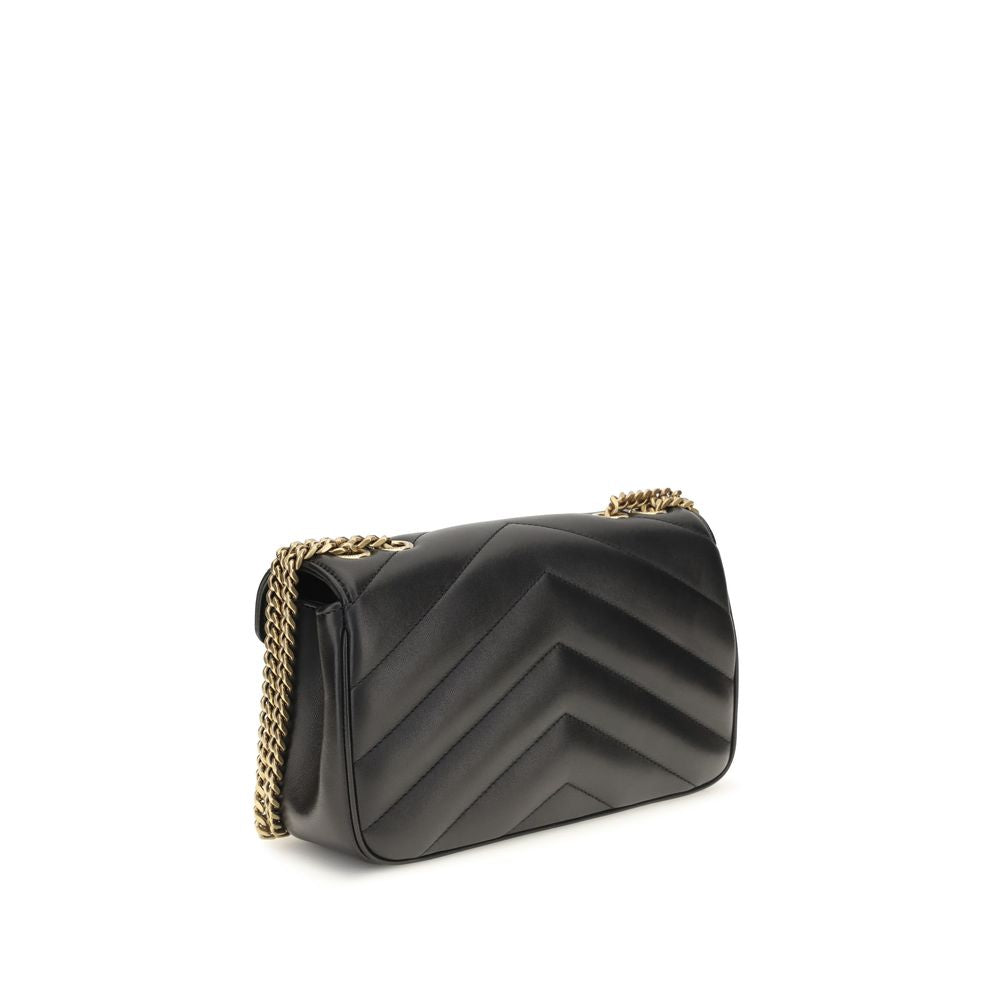 Saint Laurent Black Lamb Ovis Aries Shoulder Bag with silver hardware and structured design.