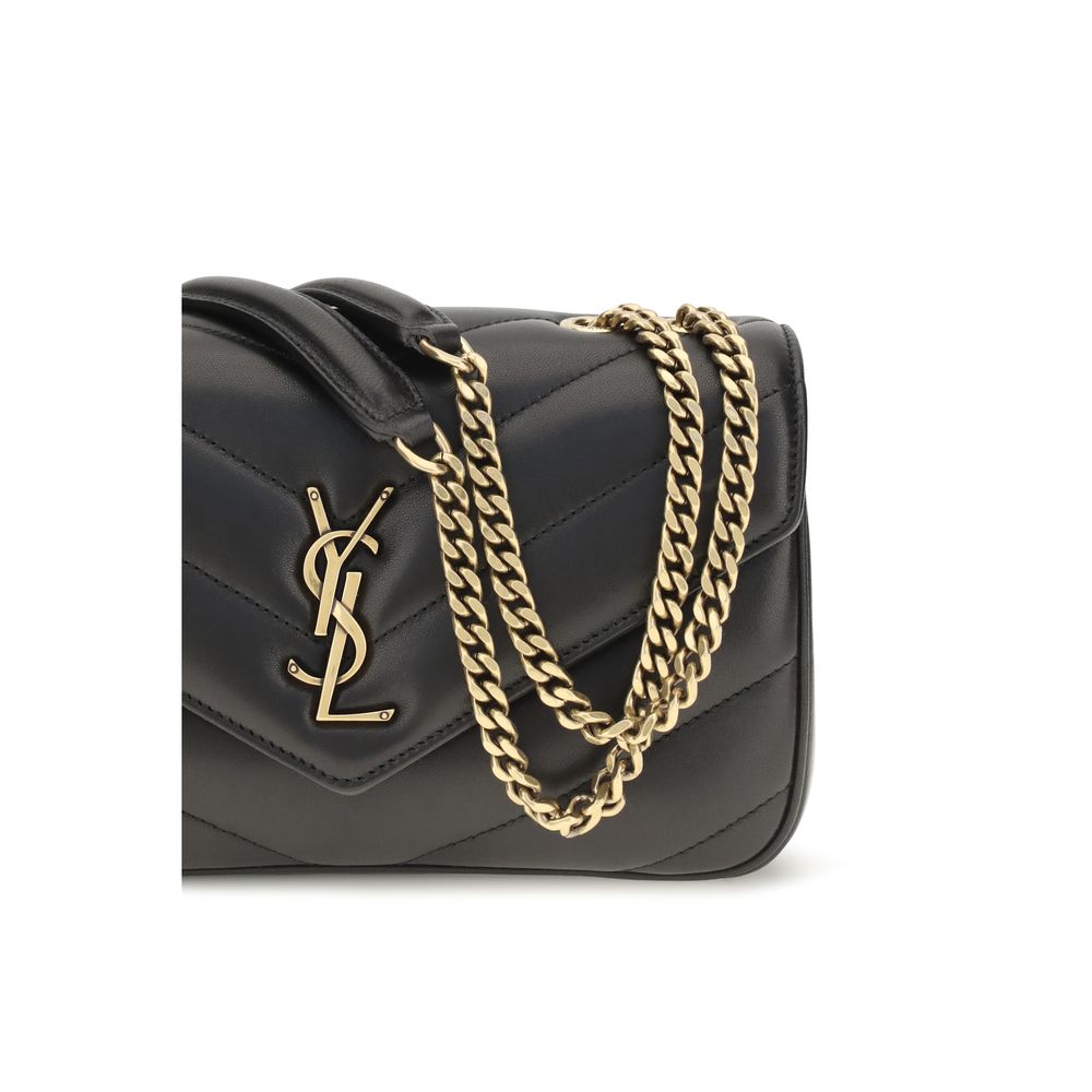 Saint Laurent Black Lamb Ovis Aries Shoulder Bag with silver-tone hardware and sleek leather design.