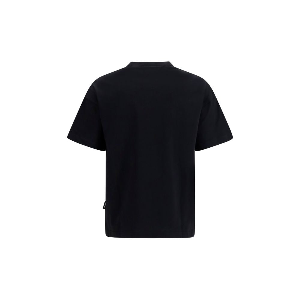 Black Cotton T-Shirt by Palm Angels, featuring a classic crew neck and minimalist design, displayed flat on a white background.