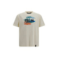 Palm Angels beige cotton T-shirt laid flat, showcasing soft fabric and minimalist design for casual streetwear style.