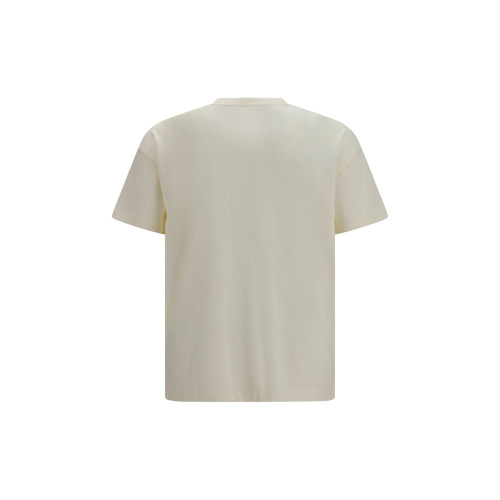 Palm Angels beige cotton T-shirt with relaxed fit and classic crew neckline, displayed flat on a white background.