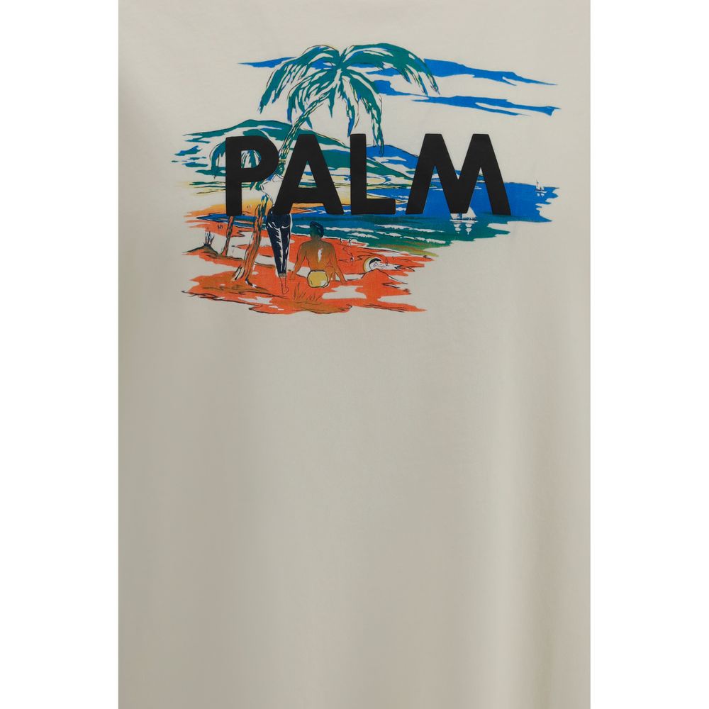 Beige Palm Angels cotton T-shirt with relaxed fit, short sleeves, and subtle branding visible on the front.