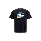 Black Cotton T-Shirt by Palm Angels, featuring a classic crew neck and relaxed fit, displayed on a hanger.