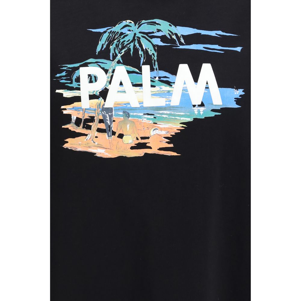 Black cotton T-shirt from Palm Angels featuring the brand's logo design on the front.