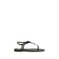 Saint Laurent black calf leather Bos Taurus flat sandals showcasing sleek design and minimalist style.