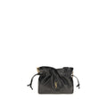 Saint Laurent Black Lamb Ovis Aries clutch bag with sleek design and textured leather, held in hand against a neutral background.