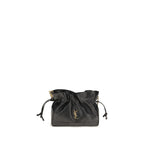 Saint Laurent Black Lamb Ovis Aries clutch bag with sleek design and textured leather, held in hand against a neutral background.