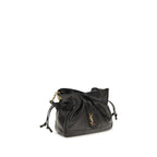 Saint Laurent black lamb leather Ovis Aries clutch bag with sleek design and compact size.
