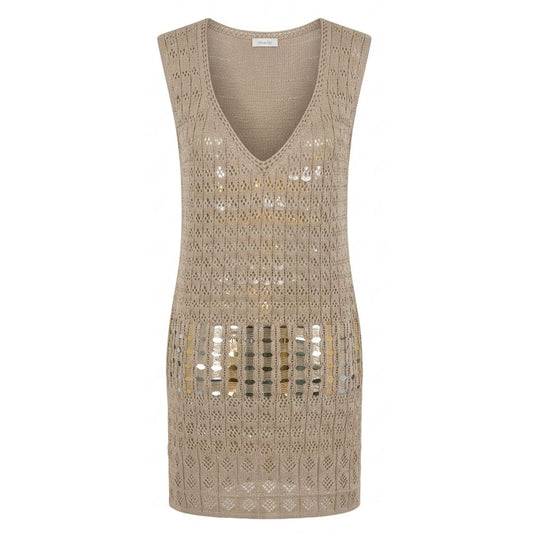 Malo Beige Cotton Women Dress
