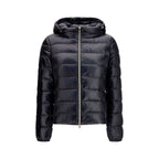 Herno black polyamide full-length jacket with a sleek design, featuring a high collar and front zipper, suitable for cold weather.