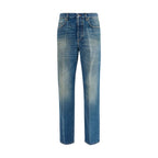 Versace Blue Cotton Straight-Leg Jeans Versace