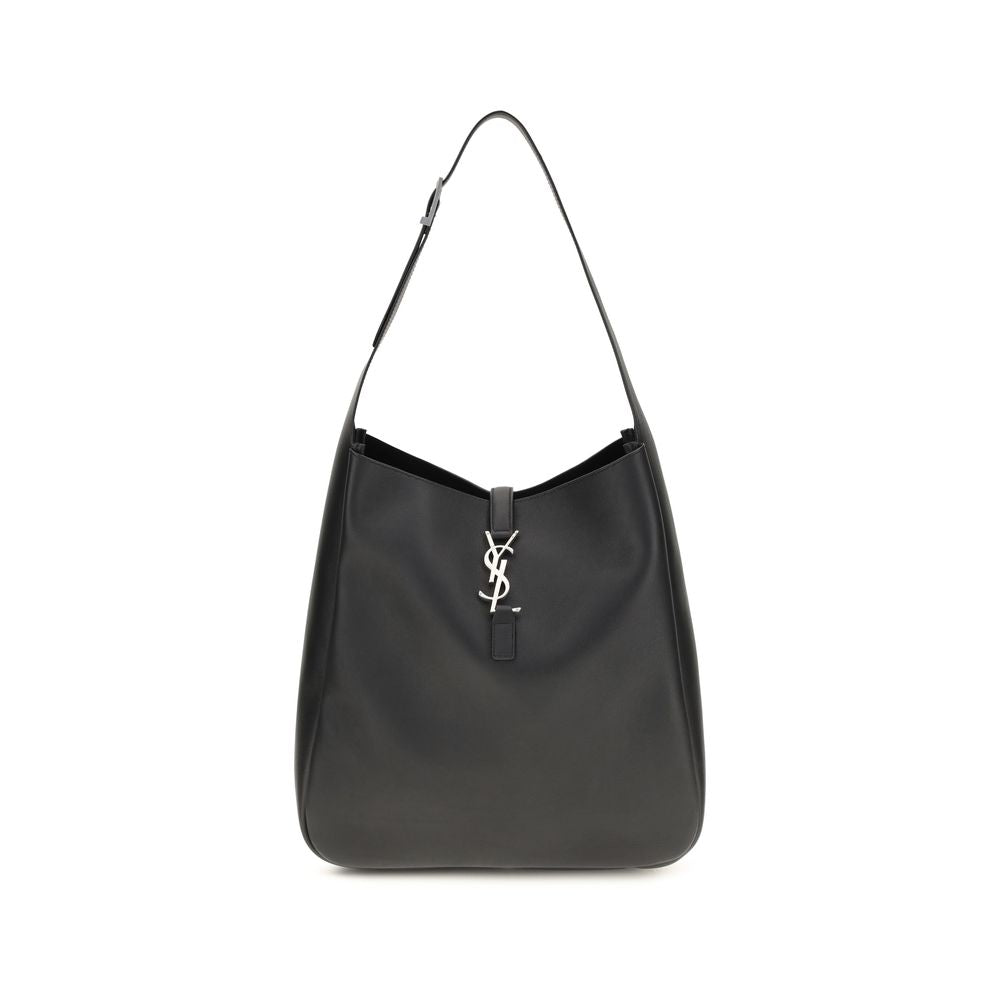 Saint Laurent Bos Taurus shoulder bag made of black calf leather, featuring a sleek design and gold-tone hardware.