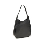 Saint Laurent Bos Taurus shoulder bag made of black calf leather with silver hardware, featuring a sleek, structured design.
