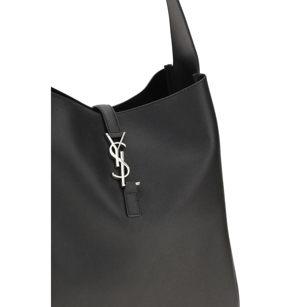 Saint Laurent Bos Taurus shoulder bag made of black calf leather, featuring a sleek design and gold-tone hardware.