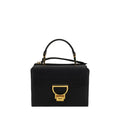 Black calf leather Coccinelle Bos Taurus shoulder bag with sleek design and silver hardware, featuring a spacious interior.