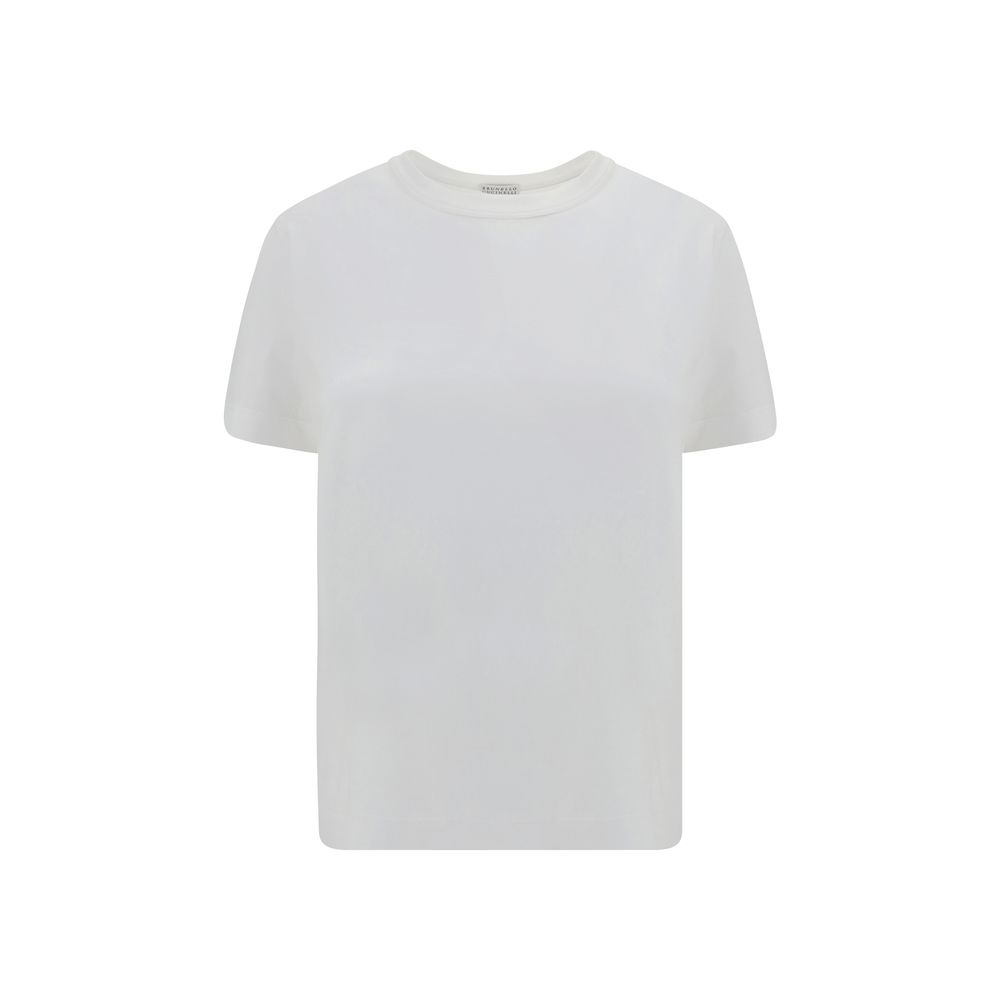 White cotton T-shirt by Brunello Cucinelli, featuring a classic fit and soft fabric, displayed on a plain background.
