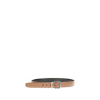 Ferragamo brown calf leather Bos Taurus regular belt displayed flat with buckle and smooth finish.