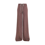 Rick Owens brown silk casual pants with a relaxed fit, featuring a smooth texture and stylish design.