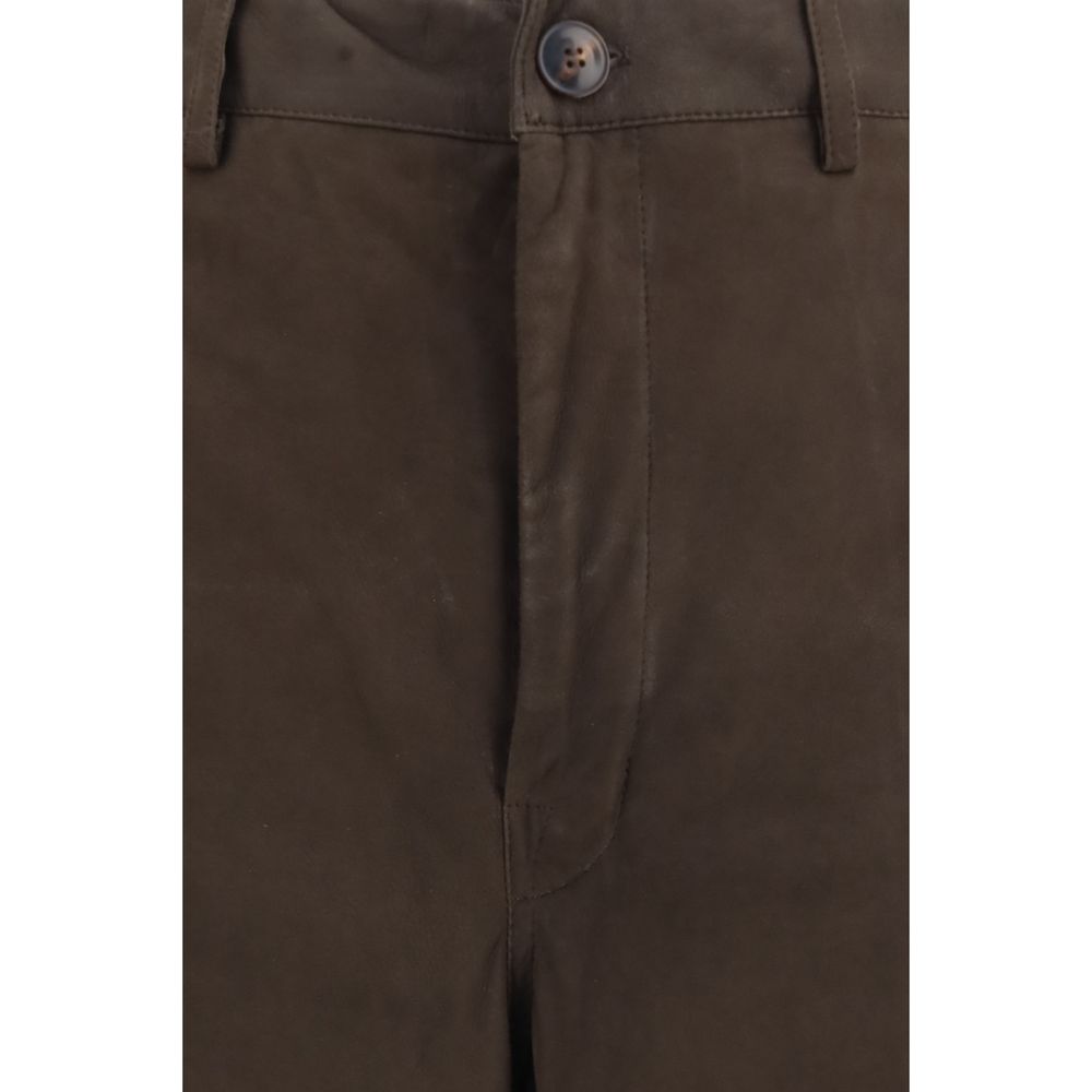 Rick Owens Brown Calf Leather Bos Taurus Casual Pants Rick Owens