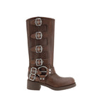 Miu Miu Brown Calf Leather Bos Taurus Lace-Up Boots Miu Miu