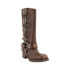 Miu Miu Brown Calf Leather Bos Taurus Lace-Up Boots Miu Miu