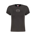Black cotton women's T-shirt by Tommy Hilfiger featuring a classic fit and brand logo on the front.